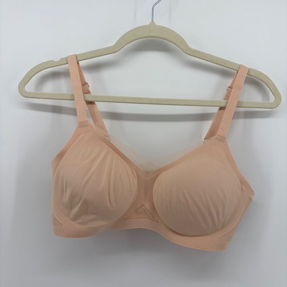 Honeylove Womens Small Sand Crossover Bra Wire-Free Seamless Mesh Trim B6308B